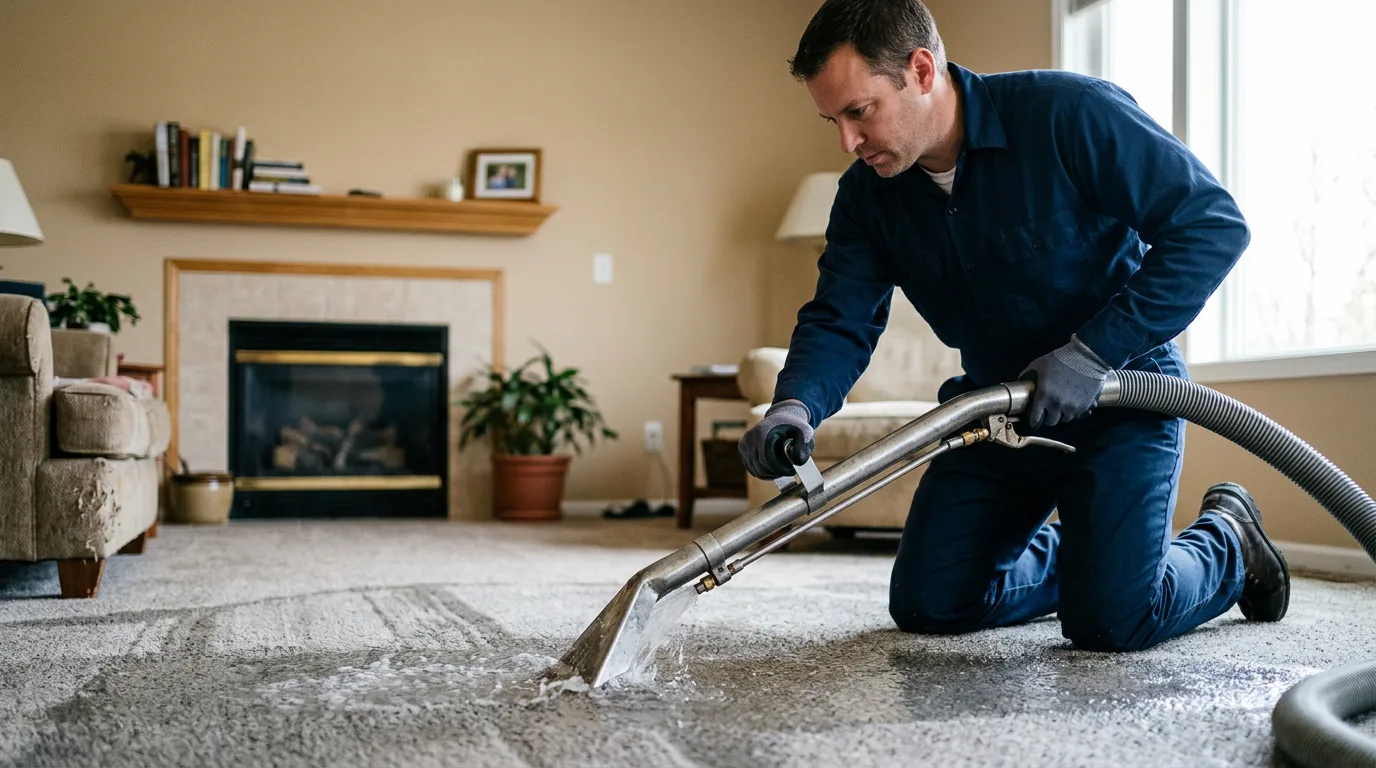 Water damage restoration technician working near Deepwater, NJ